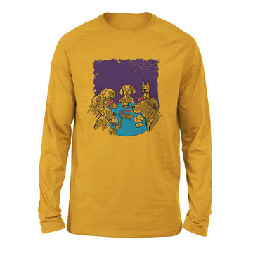 Poker Dogs Men/Unisex Drop Shoulder Sweatshirt in Heather Mustard color